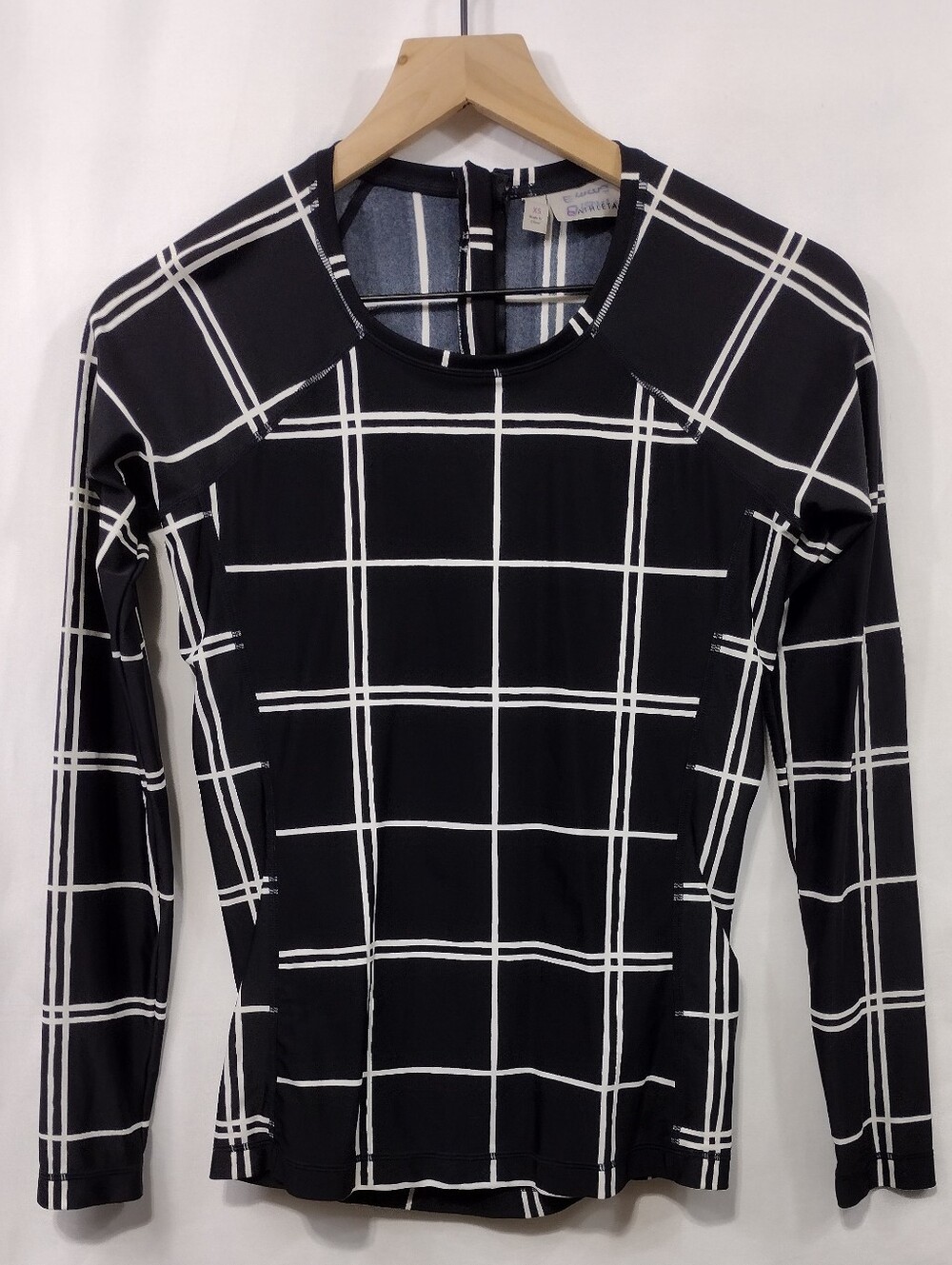Athleta Black and White Windowpane Long-Sleeve Top Womens XS Sporty Athletic
